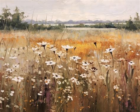 Premium Photo | Wildflower Field Landscape Oil Painting