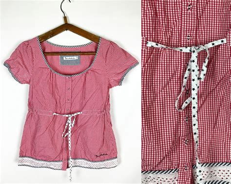 Checkered Summer Blouse Cotton Tshirt Vintage 80s - Etsy | Checkered blouse, Blouses for women ...