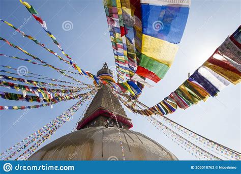 Boudhanath Stupa Prayer Flags in Kathmandu, Nepal Stock Photo - Image of blue, monument: 205018762