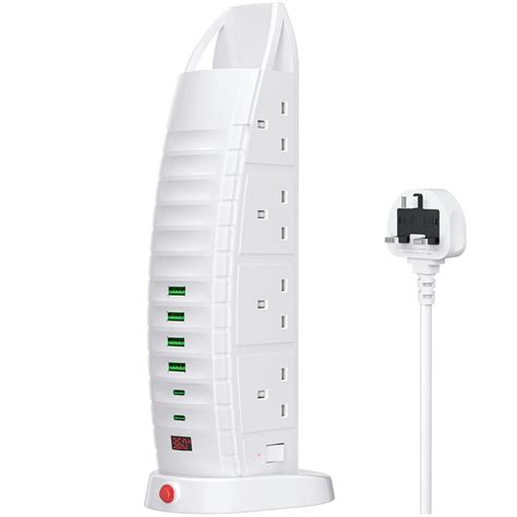 Buy Tower Extension Lead with USB Extension Cord 8 Way Outlets 6 USB Ports 3.6A Multi Plug ...