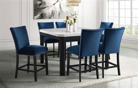 Francesca Counter Height Dining Room Set w/ Blue Chairs by Elements ...