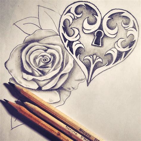 Heart And Rose Pencil Drawings