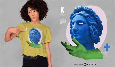 Psychedelic Statue And Hand Psd T-shirt Design PSD Editable Template
