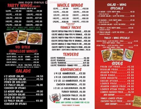 Online Menu of 901 Wings Restaurant, Southaven, Mississippi, 38671 - Zmenu