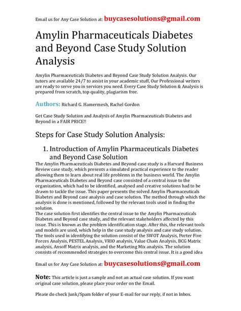 Calaméo - Amylin Pharmaceuticals Diabetes And Beyond Case Study Solution Analysis