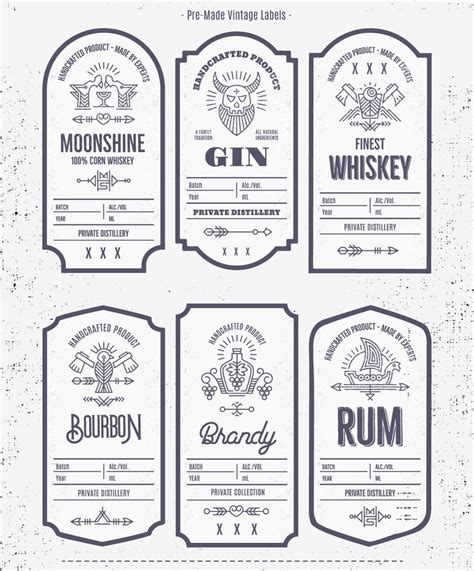 Jin whiskey liquor bottle labels. Vector EPS and PSD Vintage | Etsy