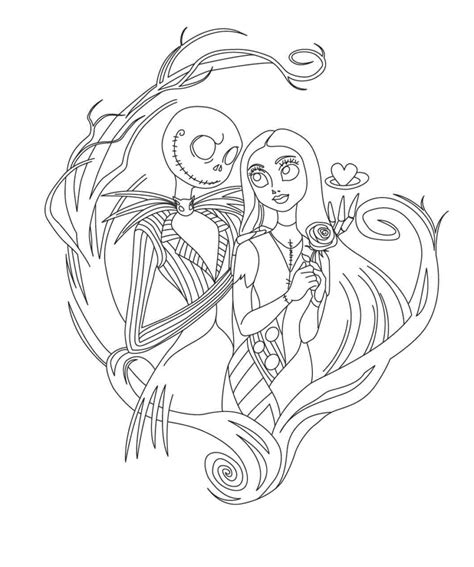 Jack Skellington Y Sally En La Boda para colorear, imprimir e dibujar –ColoringOnly.Com