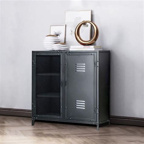 Industrial Black Metal Shoe Storage Cabinet with Doors&Shelves Entryway ...