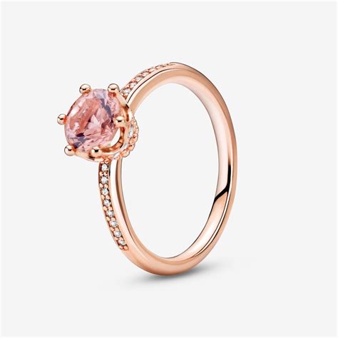 Pink Sparkling Crown Solitaire Ring | Rose gold plated | Pandora US