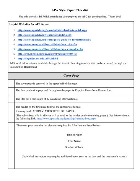 Apa Checklist Format - IMAGESEE