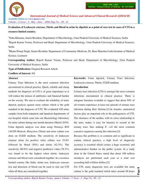 (PDF) Evaluation of Leukocyte esterase, Nitrite and Blood in urine by ...