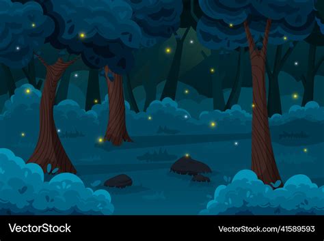 Cartoon night forest nature background of magical Vector Image