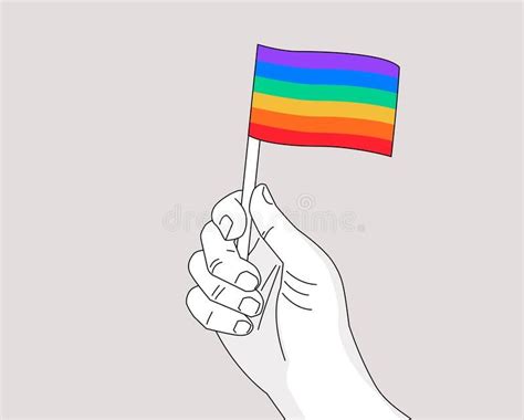 Pride Month Gay Pride Symbol - Drawing Hand Waiving a Rainbow Flag - Vector Line Art ...