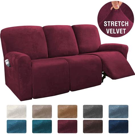 PrimeBeau 8-Pieces Recliner Cover 3 Cushion Sofa Velvet Stretch ...