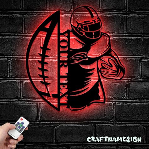 Custom Ball American Football Metal Wall Art LED Light Personalized Player Name Sign Home Decor ...