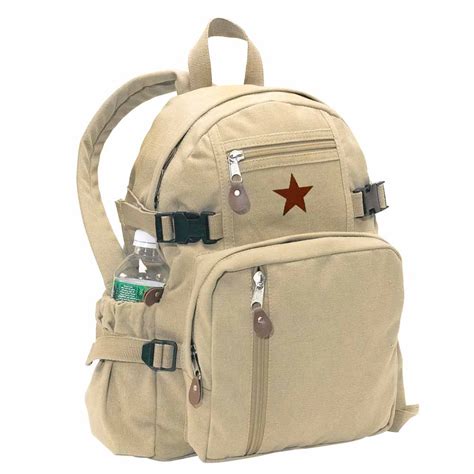 Vintage Khaki Army Star Canvas Backpack