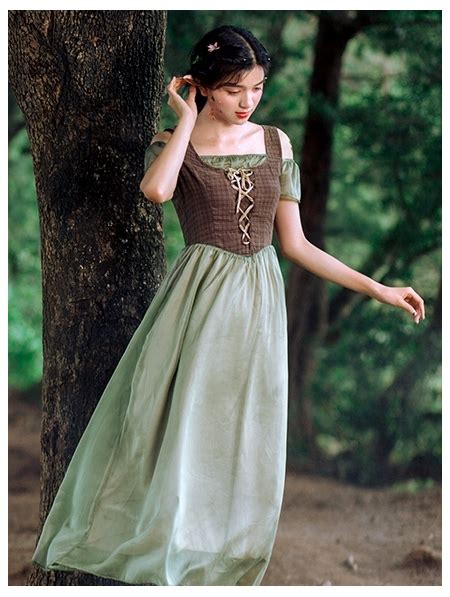 Green and Brown Off-the-Shoulder Medieval Inspired Dress | Old fashion dresses, Renaissance ...