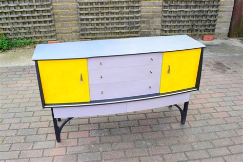 Beautiful modern retro sideboard, 5 drawers, hand painted, black, grey yellow | Retro sideboard ...
