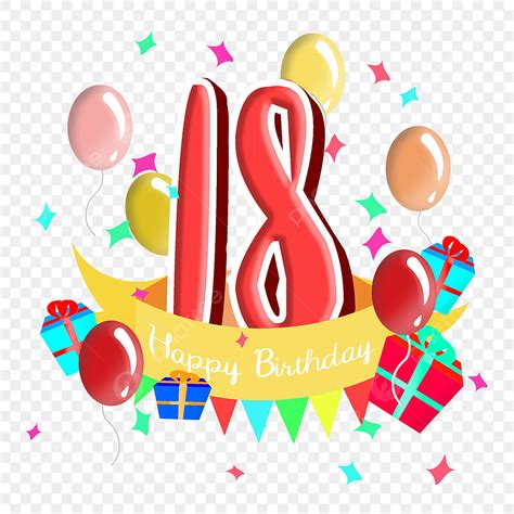 Happy Birthday Clipart PNG Images, Happy 18th Birthday, Eighteen Years ...