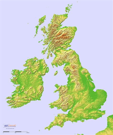 Altitude map UK - Map of UK elevation (Northern Europe - Europe)