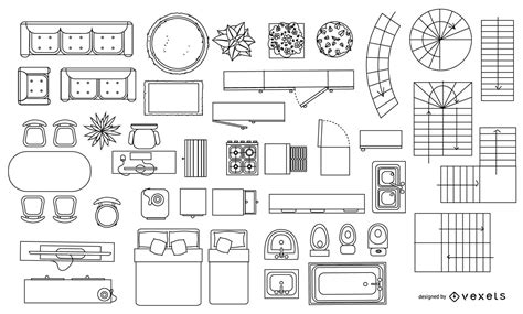 Architecture Blueprint Element Stroke Collection Vector Download