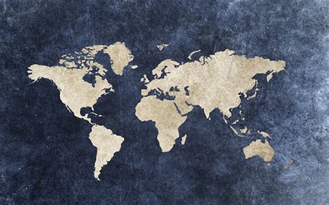 a map of the world is shown on an old blue and beige background with faded edges