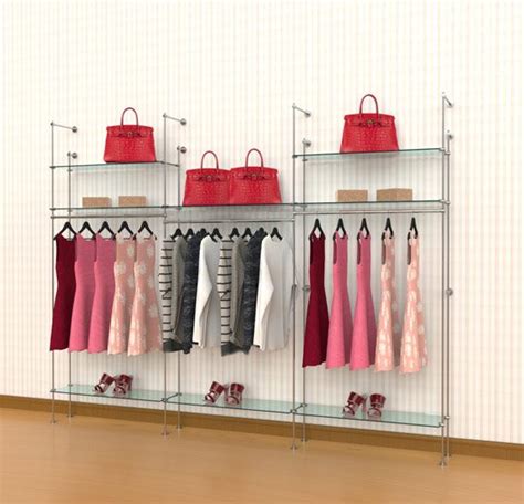 Tube Wall Mounted Clothing Retail Display Kit, for 8 Glass Shelves and ...