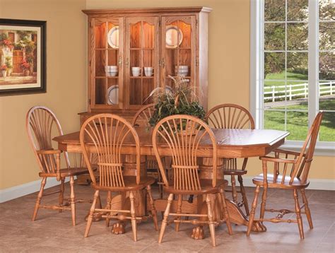 Amish Country Pedestal Dining Set Table Chair Cottage Wood Oak Kitchen ...