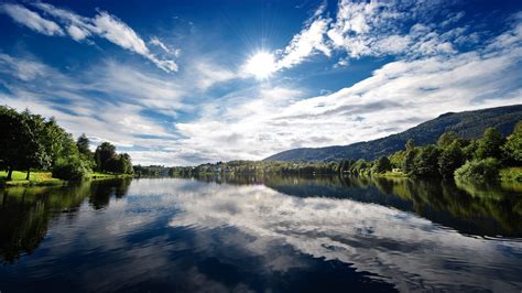 Papel de parede : panorama, lago, agua, natureza, reflexão, céu, manhã, rio, nuvem, árvore ...