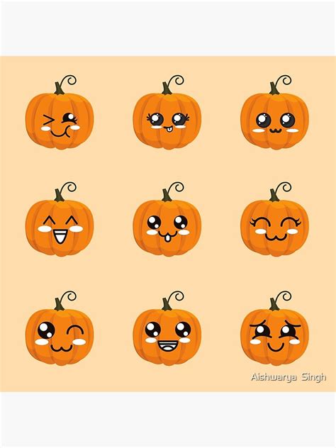 "Kawaii Halloween Cute Little Pumpkin Faces" Poster for Sale by ByAsh | Redbubble