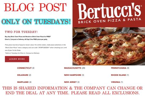 BERTUCCI'S BUY 1 PIZZA GET 1 FREE ONLY ON TUESDAYS - Hot Bogos