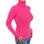 Hot Pink Ribbed Polo Neck Clingy Jumper