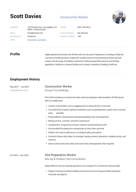 12 Construction Worker Resume Examples (PDF Format) | 2024