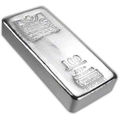 100 oz. RMC Silver Bar - Republic Metals Corp - .999 Fine - Secondary ...