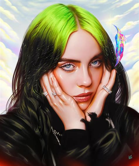 Billie Eilish Drawing Green Hair