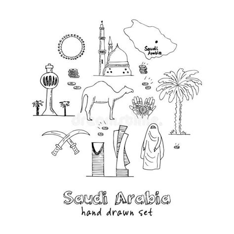 Handdrawn Illustration of Saudi Arabia Landmarks and Icons