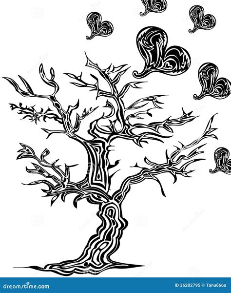 Tree with Hearts in Tattoo Style Stock Illustration - Illustration of ...