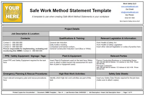 Free Safe Work Method Statement Template for Queensland - Work Safety QLD