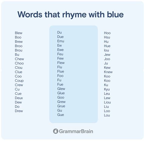 Words That Rhyme With Blue (300+ Rhymes to Use) | GrammarBrain