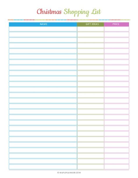 Free Printable Christmas Shopping List