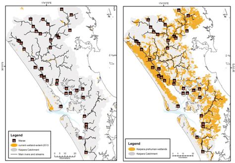 Current (year 2013) wetland extent (left map) and pre-human wetland ...