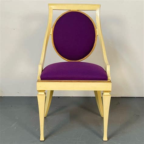 Set of Five John Widdicomb Dining / Side Chairs, Art Deco, Gold Leaf, Purple For Sale at 1stDibs