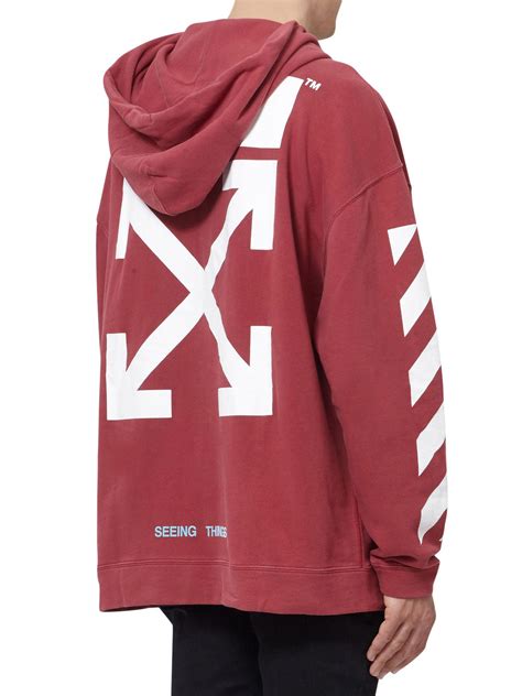 Off-White c/o Virgil Abloh Diagonal Stripes Oversized Cotton Hoodie in Red for Men - Lyst