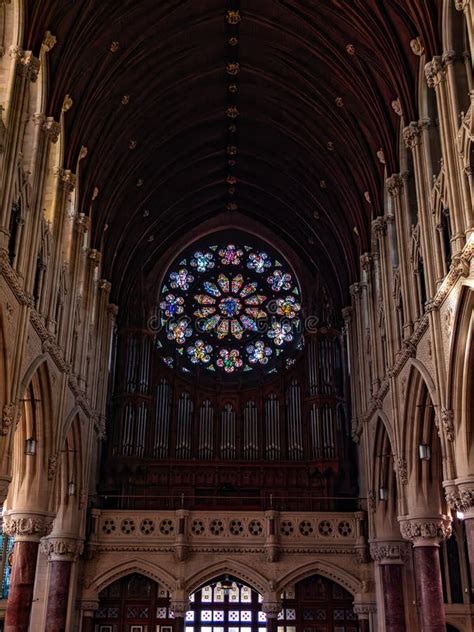 A Large Multicolored Stained Glass Window in the Roman Catholic Church, City Cobh. the Interior ...