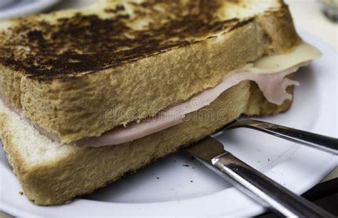 Toasted Ham and Cheese Sandwich Stock Photo - Image of american, food ...