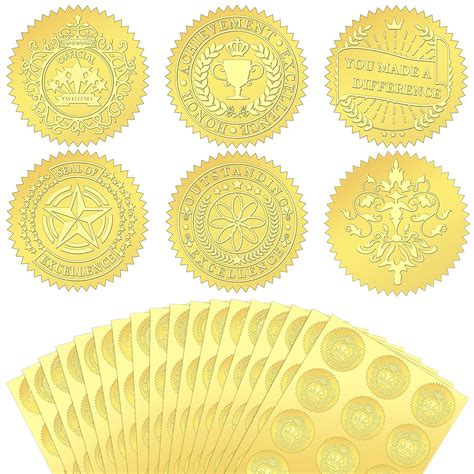 Buy 216 Pcs Embossed Gold Foil Certificate Seal Achievement Gold Stickers Embossed Award ...