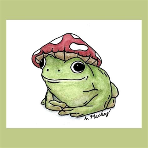 Mushroom Frog Cottagecore Art Aesthetic Print Watercolor - Etsy