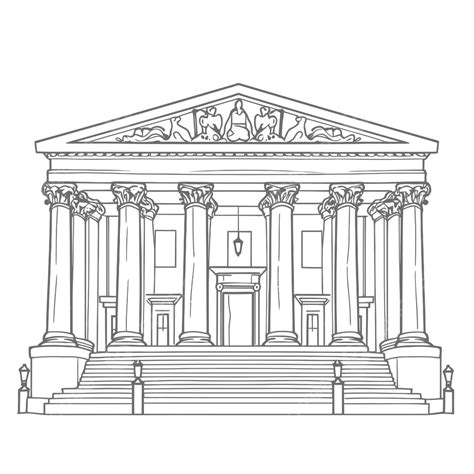 Drawing Of A Building With Columns Drawing Illustration Outline Sketch ...