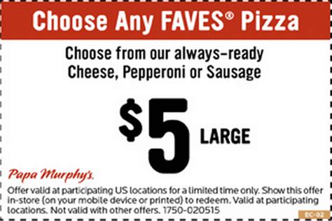 Papa Murphys Coupon: $5 For Large Cheese, Pepperoni, Or Sausage Pizza | Papa, Sausage pizza ...