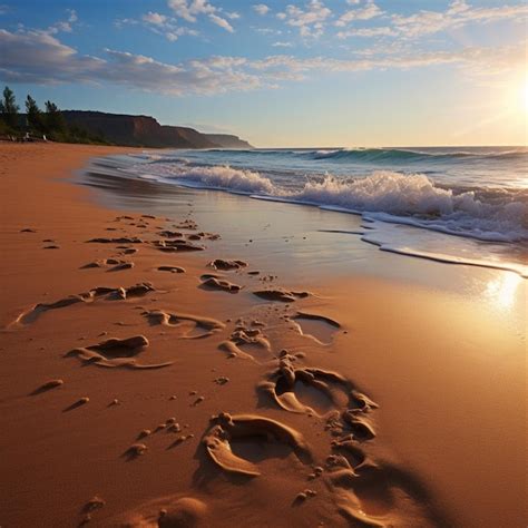 Premium AI Image | Imprints in sand footprints etched on ocean beach ...